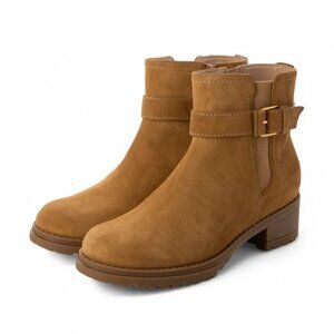 NWOB Cole Haan Catherine Suede Ankle Bootie Size 7 B Brown Side Zip Buckle